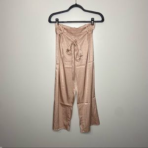 NWT KITTENISH Blush Pink Silky Tie Waist Pants Large